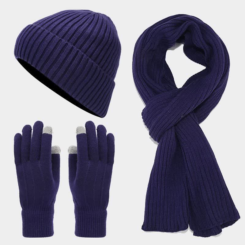 Ensemble de 3 pièces unisexe classique polyvalent avec bonnet, écharpe et gants