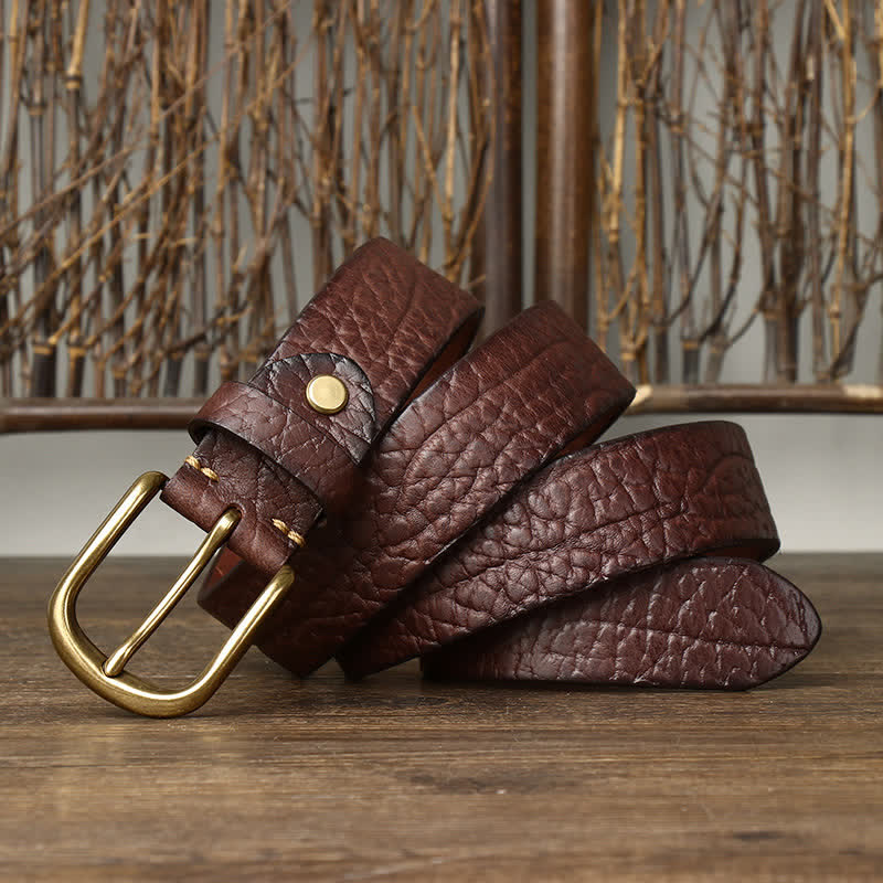 Ceinture en cuir à motif peau de bison gaufré pour homme
