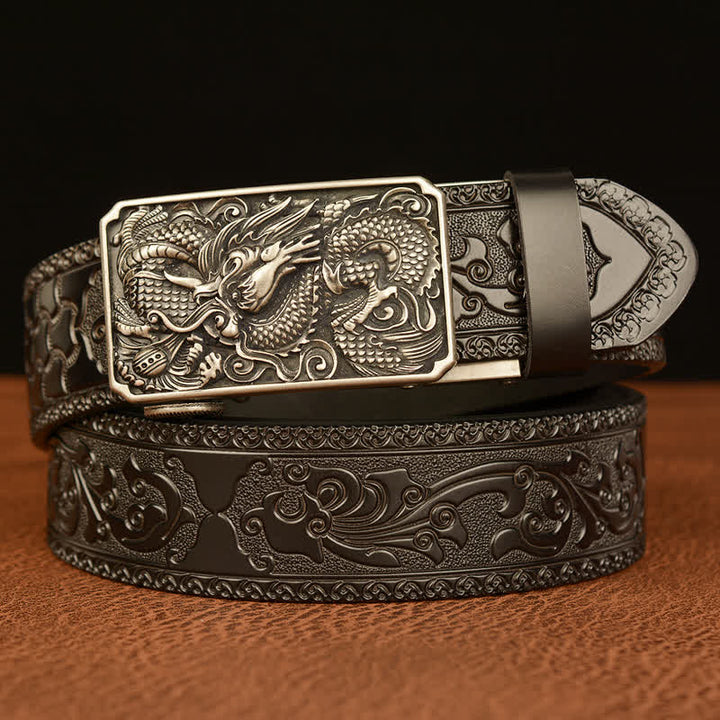 Ceinture en cuir à boucle carrée pour homme avec dragon
