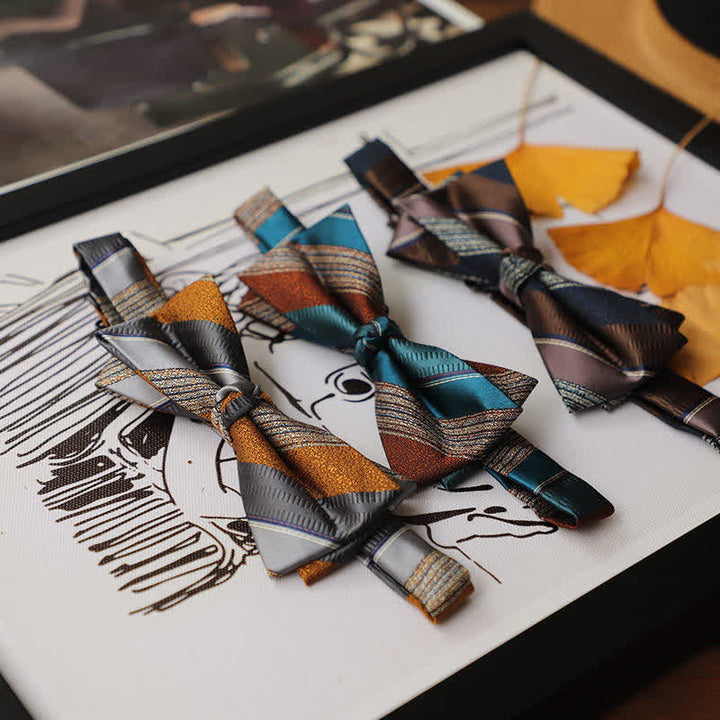 Nœud papillon rétro à rayures et couleurs contrastées pour homme