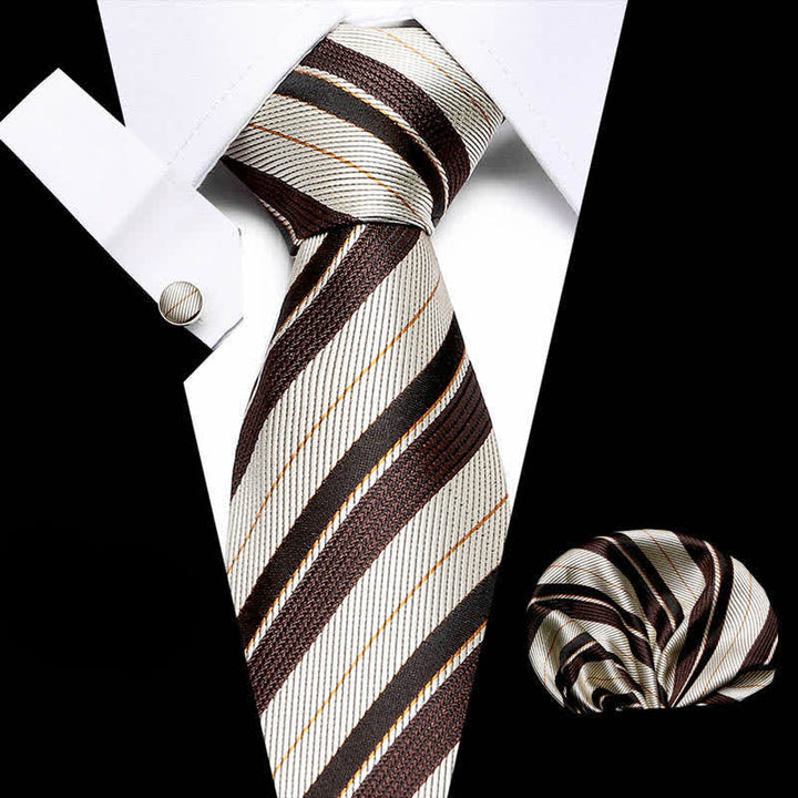 Ensemble de 3 cravates rayées champagne et café pour homme