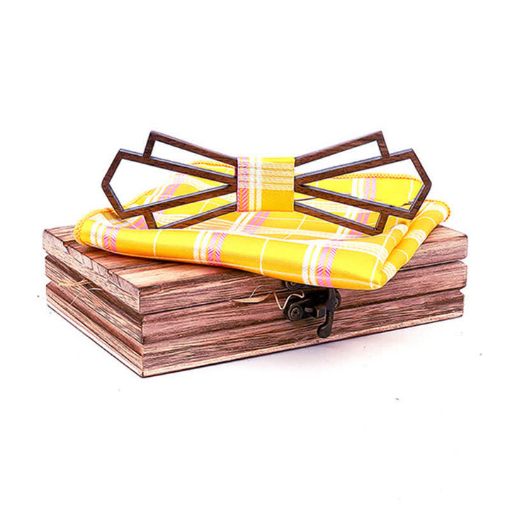 Lot de 2 noeuds papillon fantaisie creux en bois pour homme