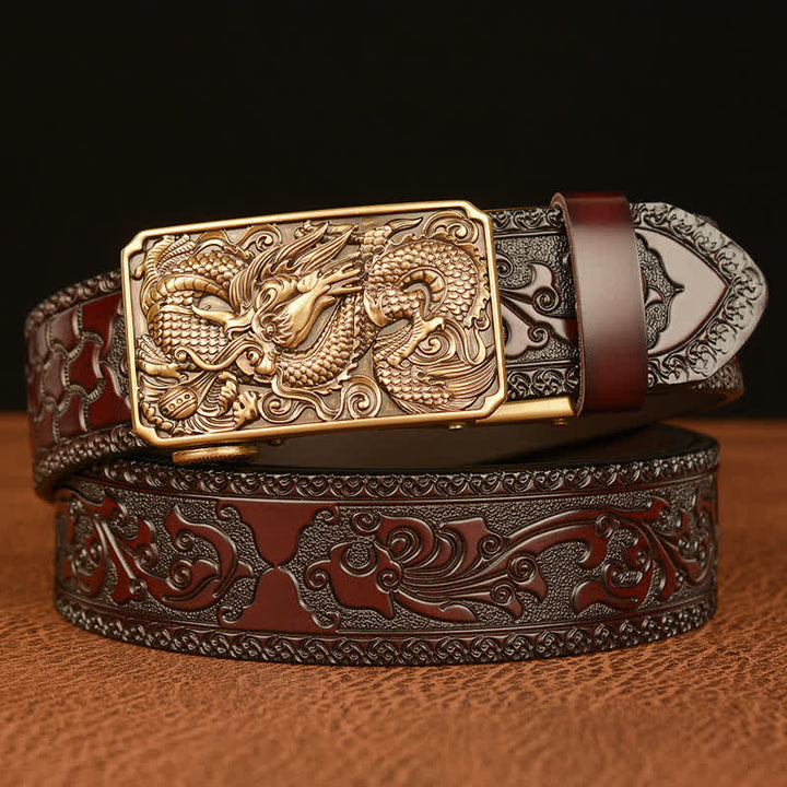Ceinture en cuir à boucle carrée pour homme avec dragon