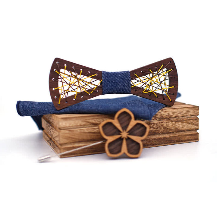 Ensemble de 3 nœuds papillon en bois tissés et brodés pour hommes