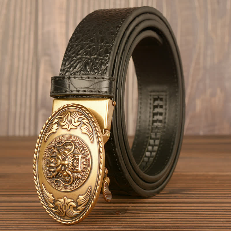 Ceinture en cuir à motif crocodile et tête de dragon pour homme