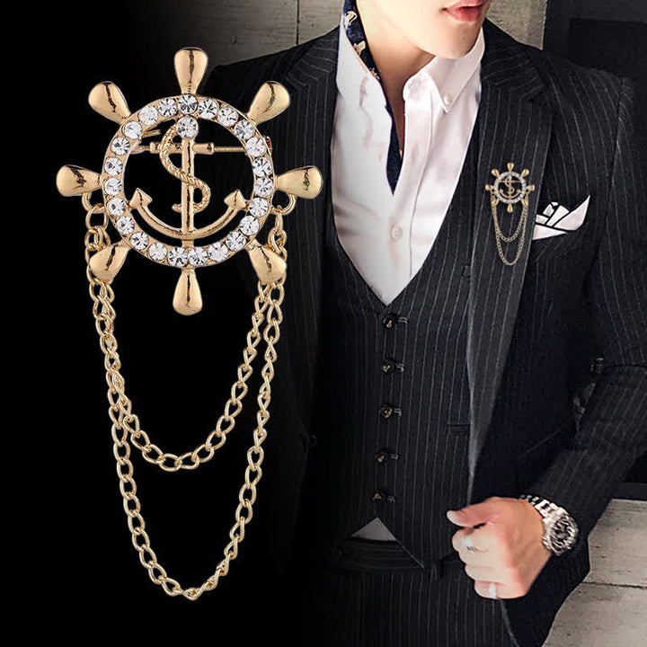 Broche pour homme représentant une chaîne d'ancre de roue de navire de la marine