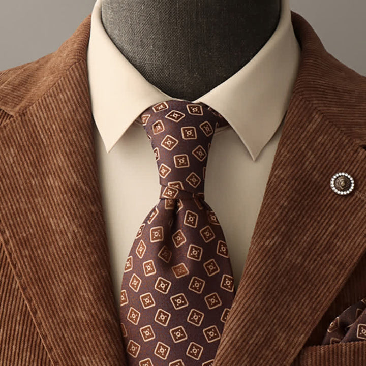 Cravate pour homme marron foncé et diamants dorés 