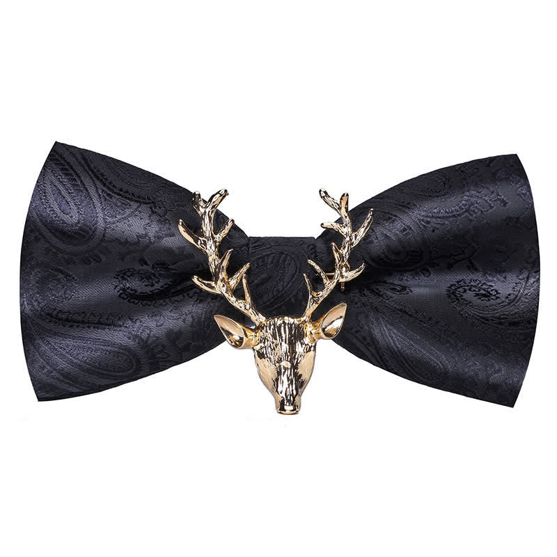 Nœud papillon pour homme avec motif cachemire et tête d'élan de Noël