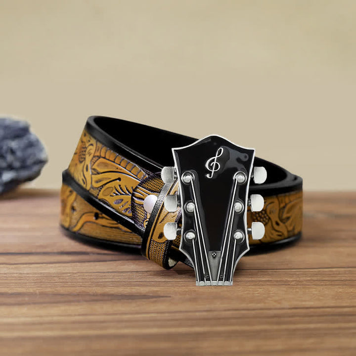 Ceinture en cuir avec boucle de tête de guitare musicale DIY pour homme