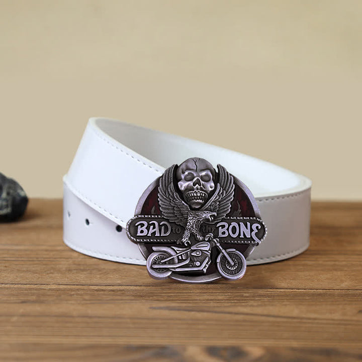 Ceinture en cuir à boucle pour homme avec tête de mort et aigle