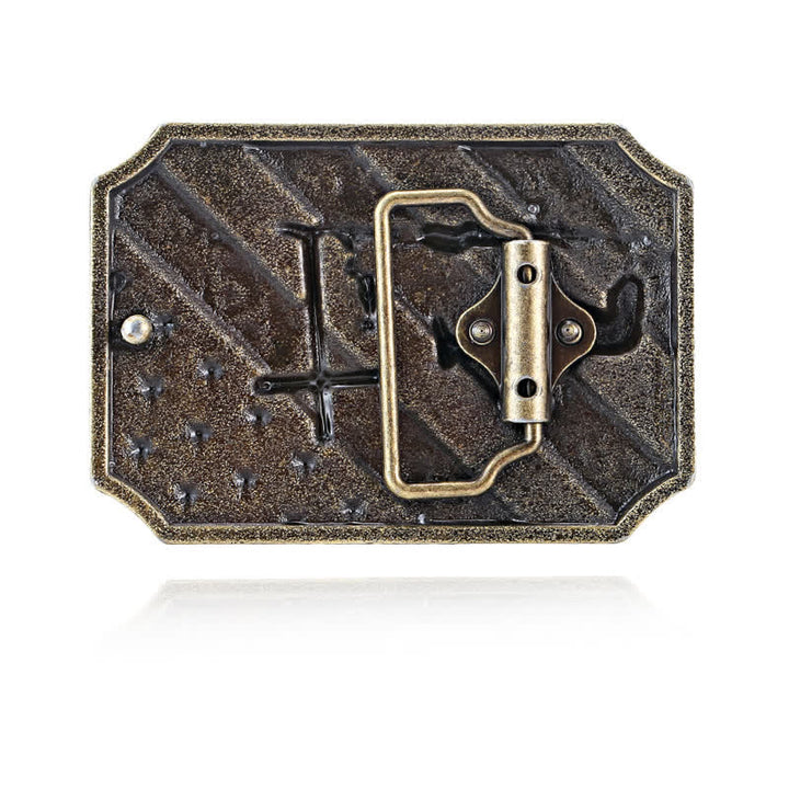Ceinture en cuir à boucle de cheval avec croix de prière et drapeau américain pour homme