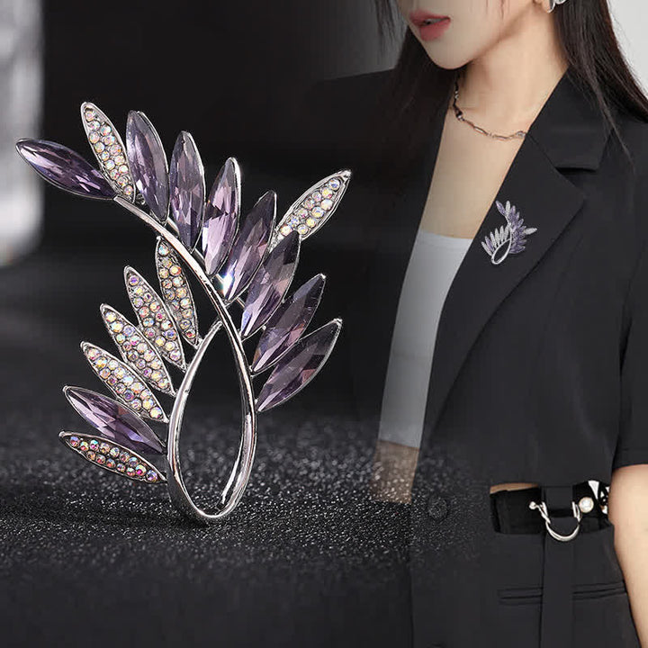 Broche en cristal pour femme en forme de branche d'olivier