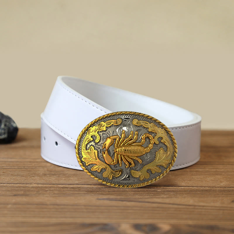 Ceinture en cuir à boucle scorpion doré pour homme