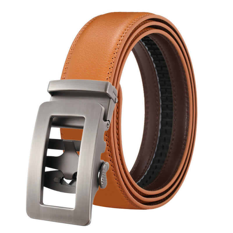 Ceinture en cuir à boucle automatique creuse simple pour homme - Jaune Marron - 46 - image 8