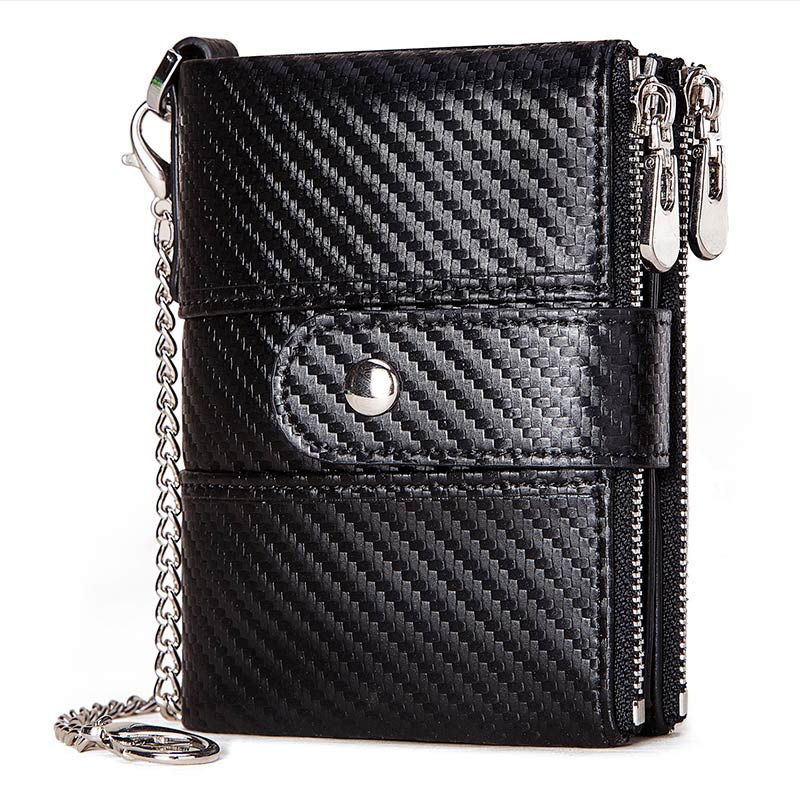 Portefeuille rétro antivol en cuir véritable avec chaîne