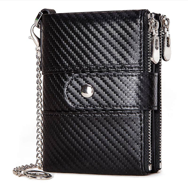 Portefeuille rétro antivol en cuir véritable avec chaîne