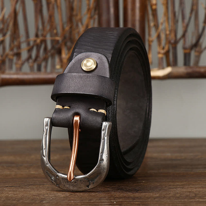 Ceinture en cuir à boucle sculptée vintage classique pour homme