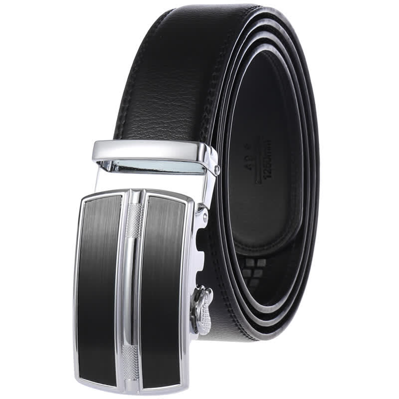 Ceinture en cuir à boucle automatique creuse simple pour homme - Noir #2 - 46 - image 6