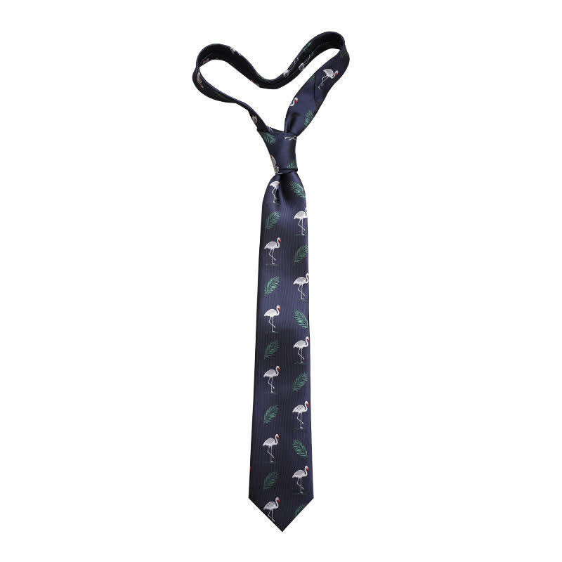 Cravate homme bleu marine style tropical flamant rose
