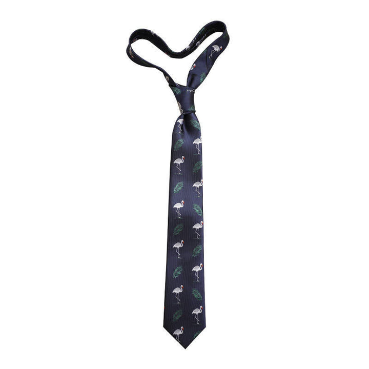 Cravate homme bleu marine style tropical flamant rose