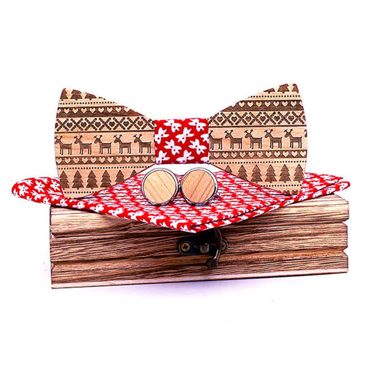 Lot de 3 nœuds papillon en bois à motif de Noël pour homme