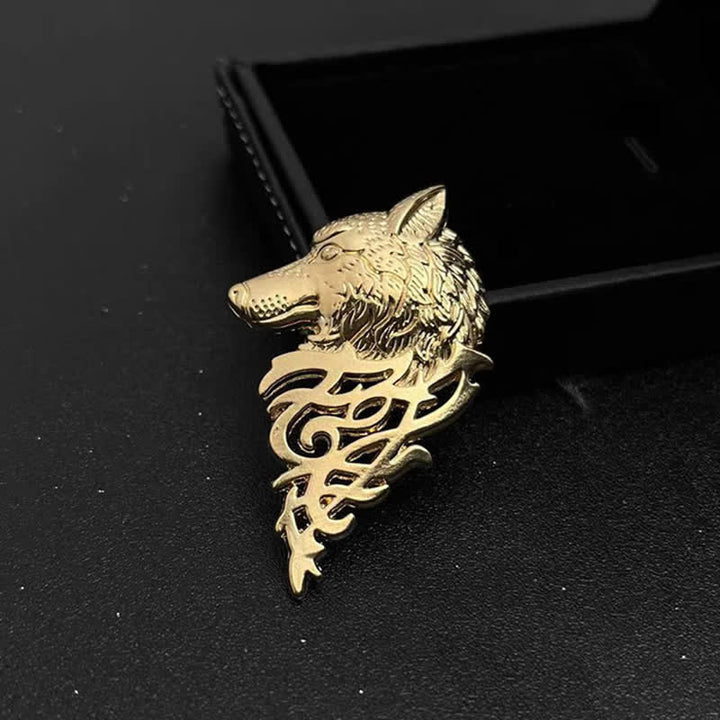 Broche glamour en forme de tête de loup creuse pour homme