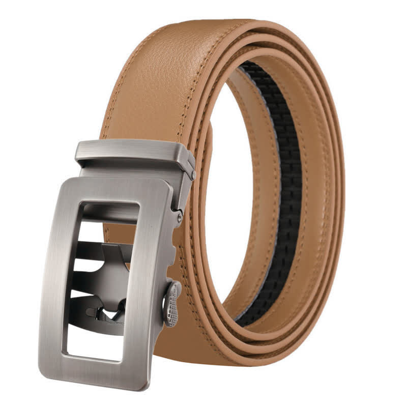 Ceinture en cuir à boucle automatique creuse simple pour homme - Kaki - 46 - image 13