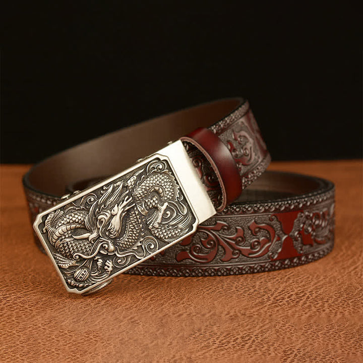 Ceinture en cuir à boucle carrée pour homme avec dragon