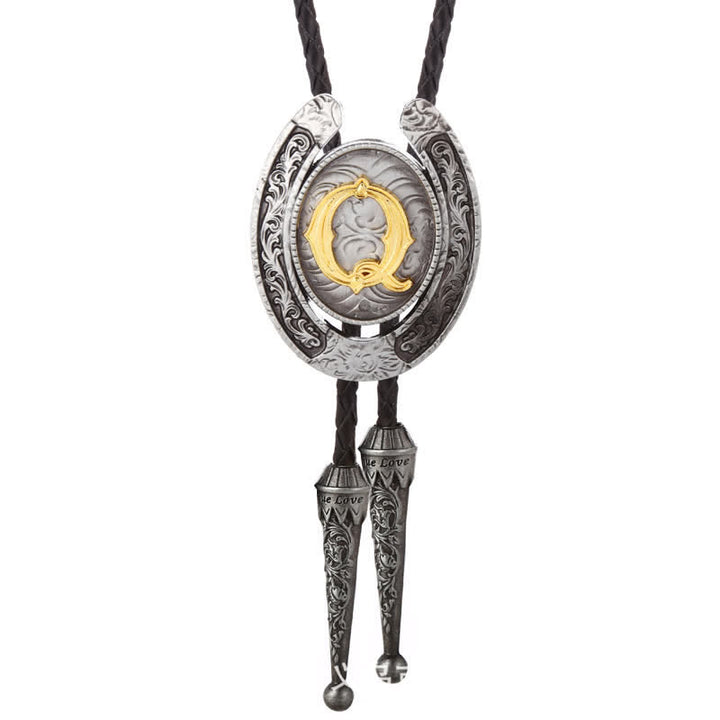 Cravate Bolo moderne avec initiales de A à Z en forme de fer à cheval de style occidental - Argent - Q - image 47