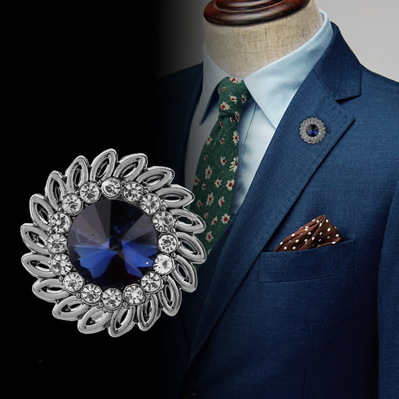 Broche en cristal pour homme avec fleur royale - Bleu - image 0