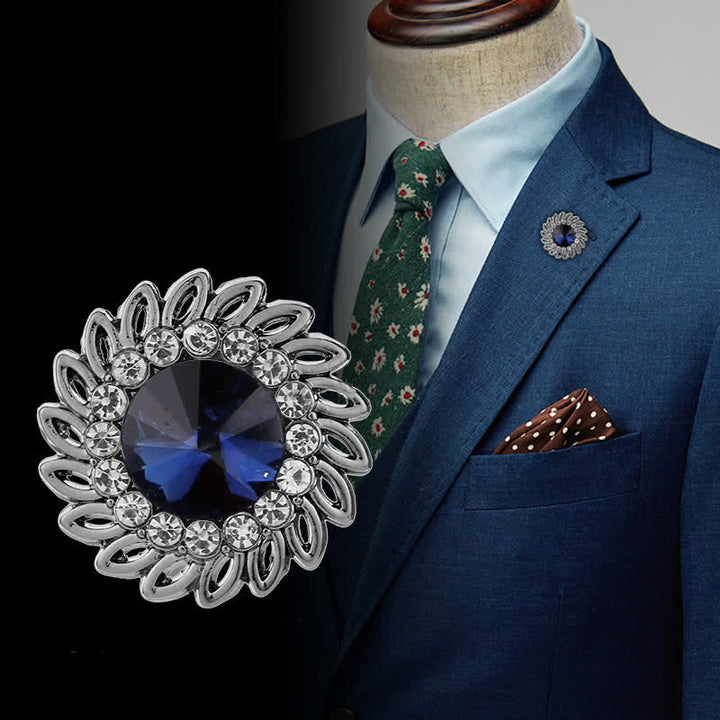 Broche en cristal pour homme avec fleur royale