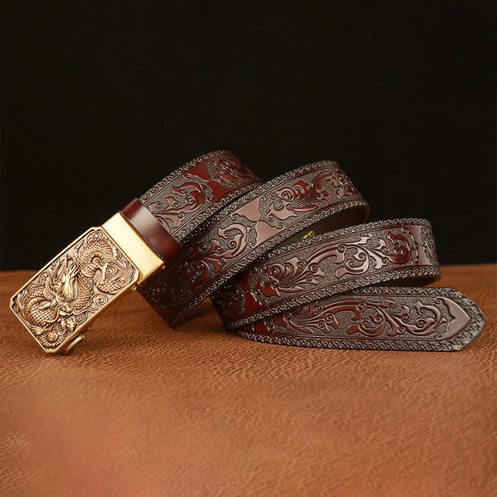Ceinture en cuir à boucle carrée pour homme avec dragon