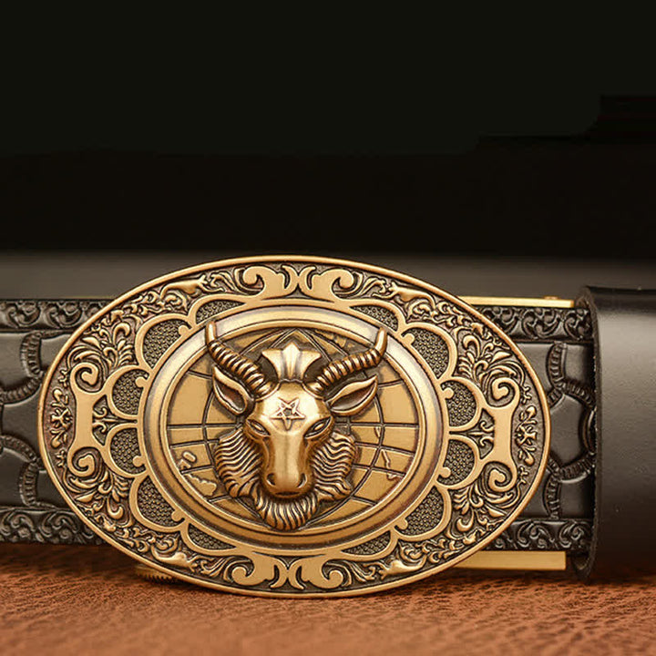 Ceinture en cuir à boucle classique pour homme avec tête de mouton
