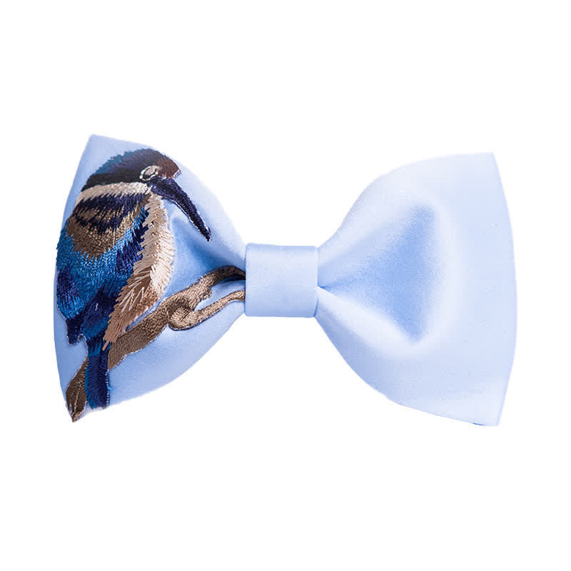 Nœud papillon brodé pour homme avec oiseau et fleur