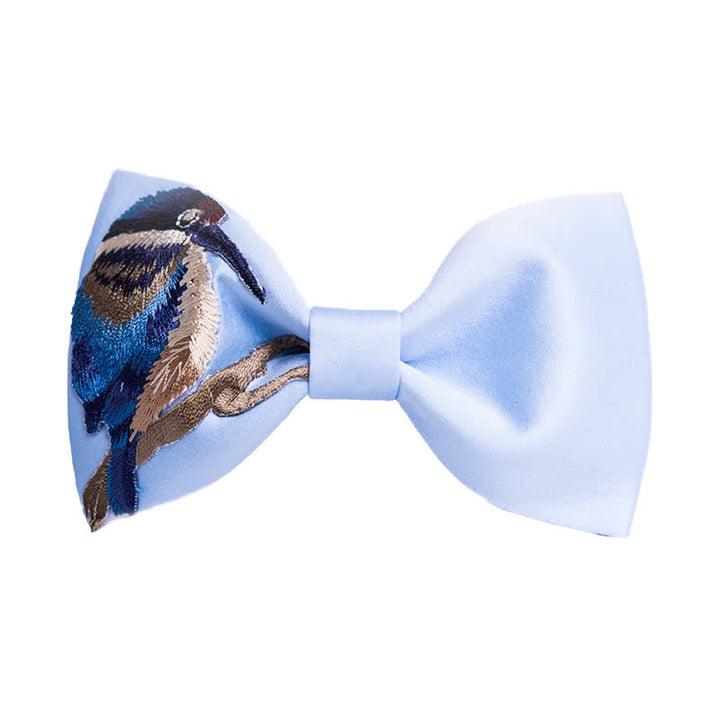 Nœud papillon brodé pour homme avec oiseau et fleur