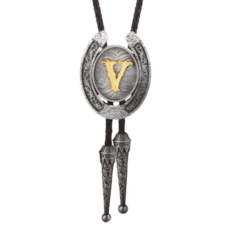 Cravate Bolo moderne avec initiales de A à Z en forme de fer à cheval de style occidental - Argent - V - image 52