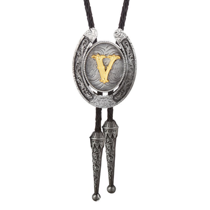 Cravate Bolo moderne avec initiales de A à Z en forme de fer à cheval de style occidental - Argent - V - image 52