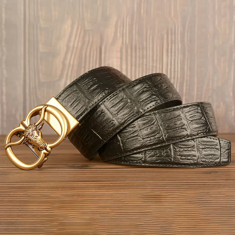 Ceinture en cuir motif crocodile pour homme, motif bœuf géant