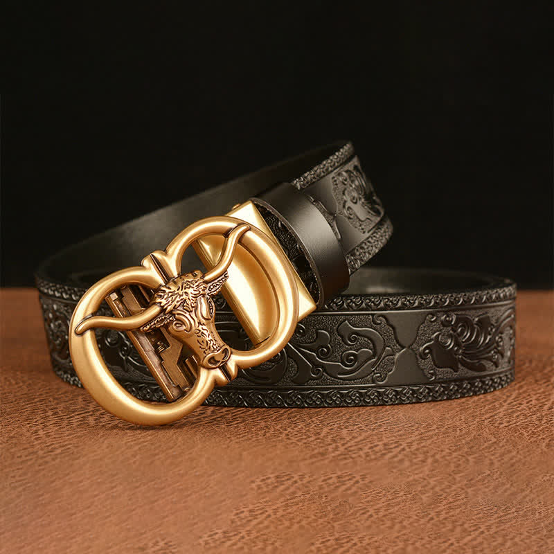 Ceinture en cuir avec boucle tête de taureau pour homme