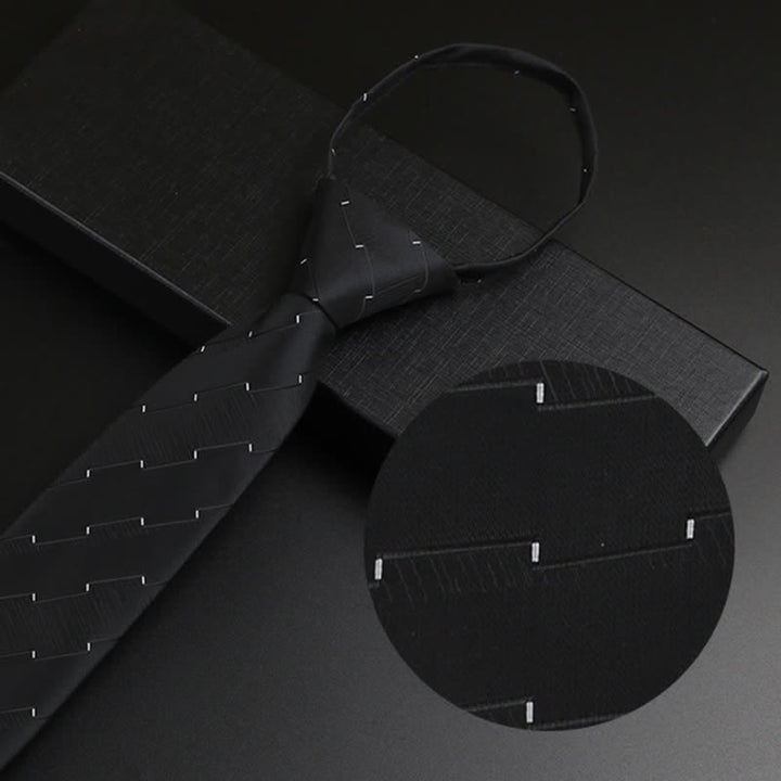 Cravate classique à fermeture éclair noire et grise pour homme - Points noirs - image 3