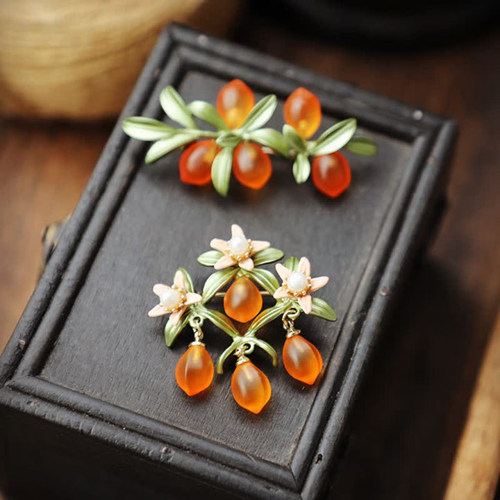 Broche pastorale pour femme en forme de fruit orange et baies