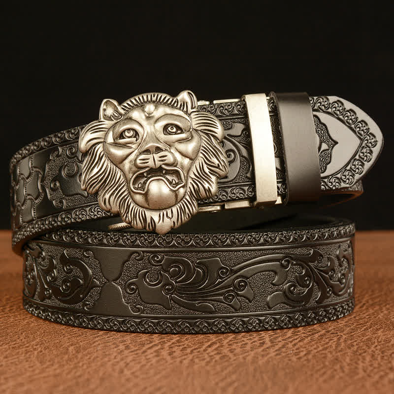 Ceinture en cuir pour homme avec tête de lion sculptée en 3D