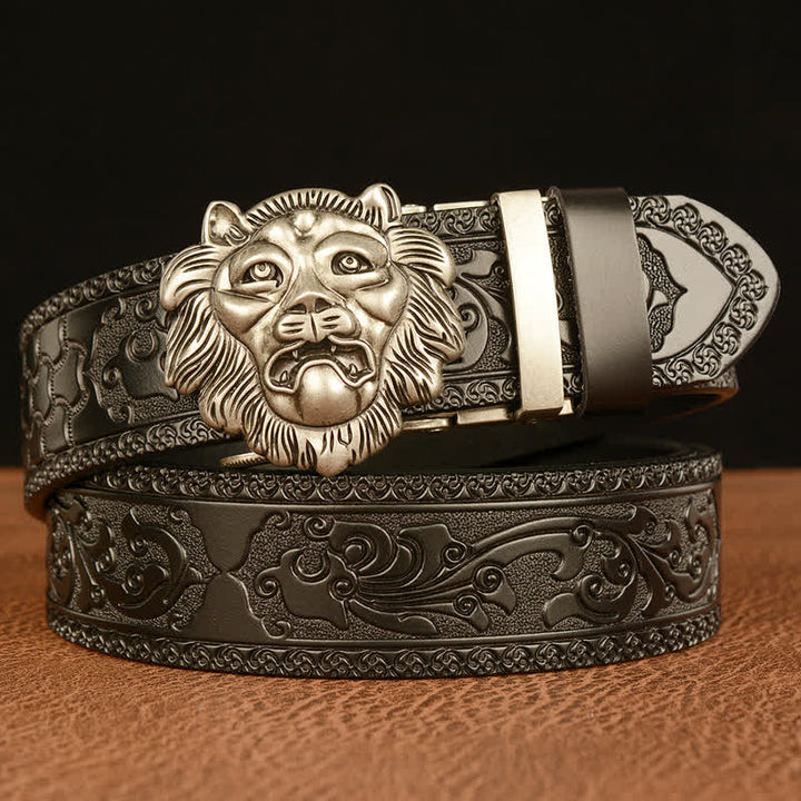 Ceinture en cuir pour homme avec tête de lion sculptée en 3D
