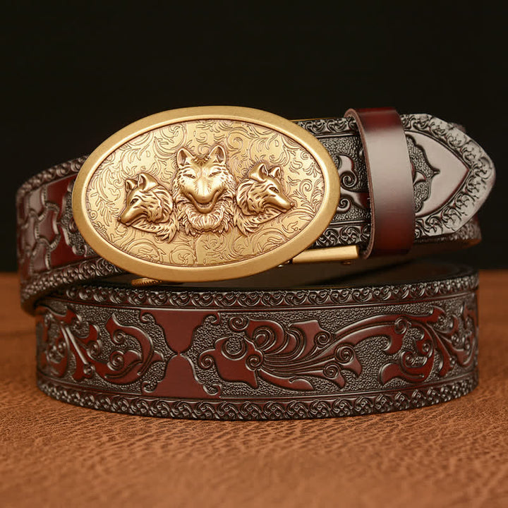Ceinture en cuir pour homme avec motif Légende des loups affamés