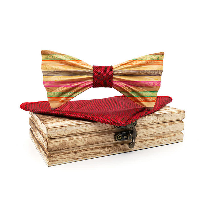 Lot de 2 nœuds papillon en bois froissés arc-en-ciel pour homme
