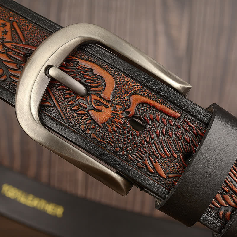 Ceinture en cuir à motif drapeau aigle en relief pour homme