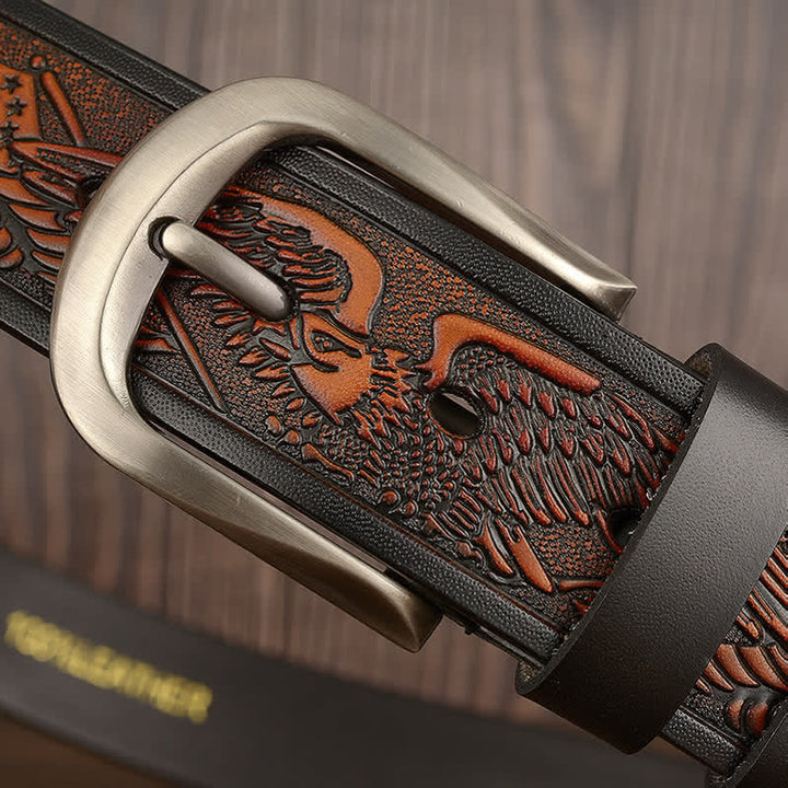 Ceinture en cuir à motif drapeau aigle en relief pour homme