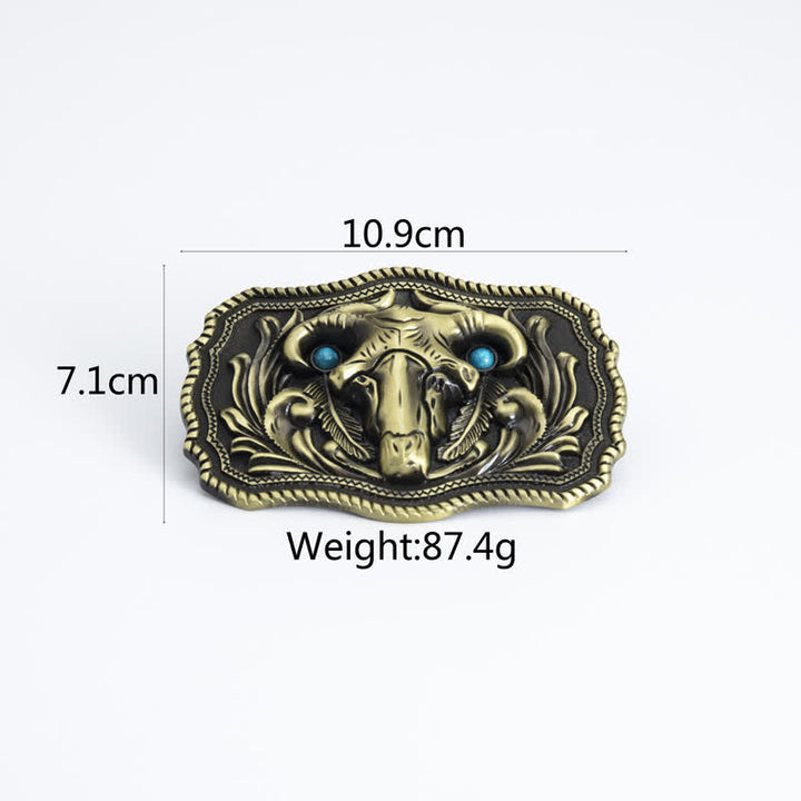 Ceinture en cuir à boucle turquoise pour homme avec tête de mort de chèvre