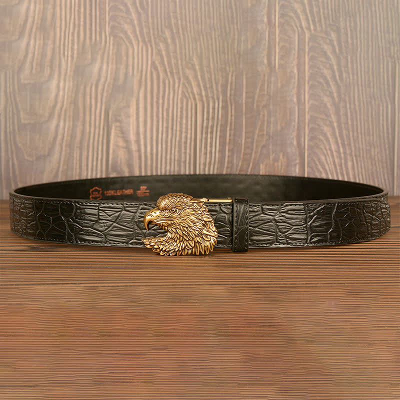 Ceinture en cuir gaufré crocodile tête d'aigle pour homme