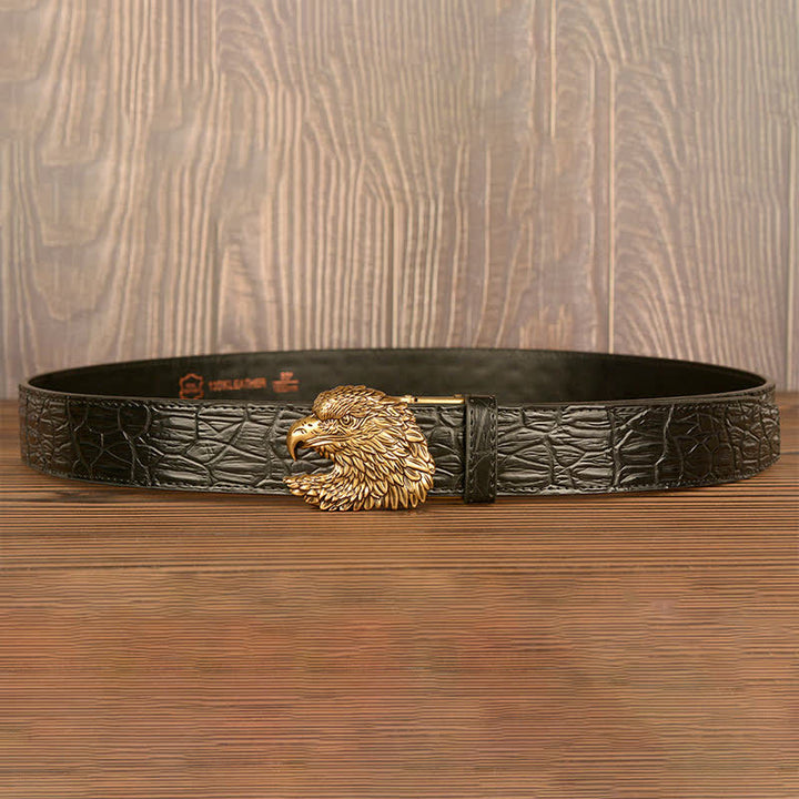 Ceinture en cuir gaufré crocodile tête d'aigle pour homme